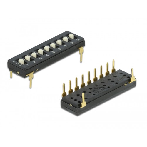 Delock DIP switch Tri-State 9-digit 2.54 mm pitch THT vertical black 2 pieces