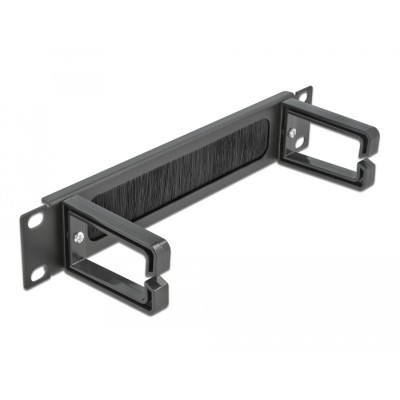 Delock 10″ Cable Management Brush Strip with 2 hooks 1U black