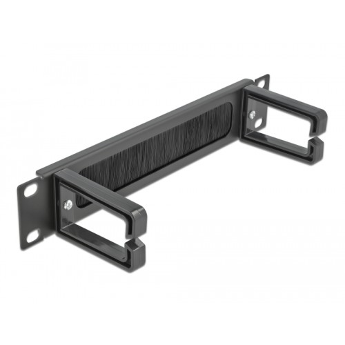 Delock 10″ Cable Management Brush Strip with 2 hooks 1U black