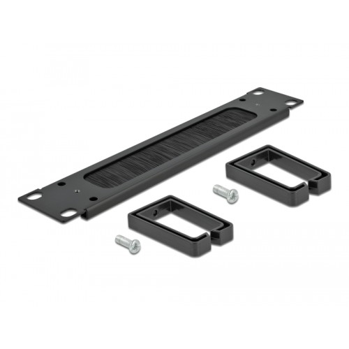 Delock 10″ Cable Management Brush Strip with 2 hooks 1U black