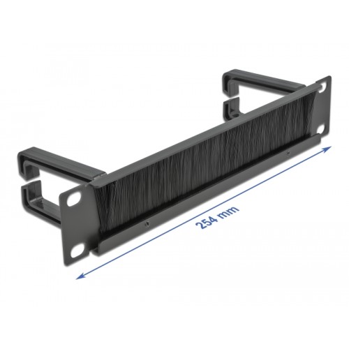 Delock 10″ Cable Management Brush Strip with 2 hooks 1U black