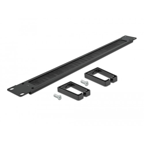 Delock 19″ Cable Management Brush Strip with 2 hooks 1U black