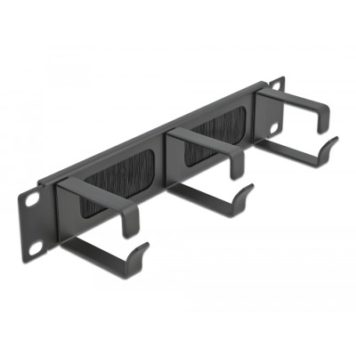 Delock 10″ Cable Management Brush Strip with 3 hooks 1U black