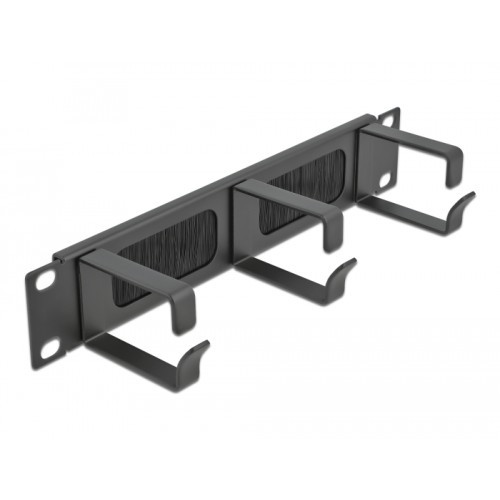 Delock 10″ Cable Management Brush Strip with 3 hooks 1U black