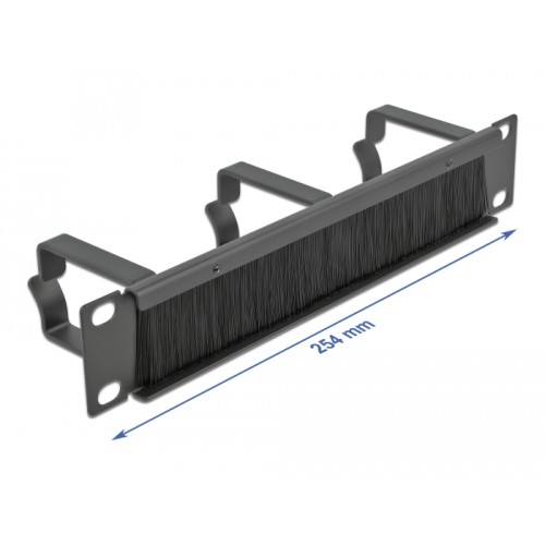 Delock 10″ Cable Management Brush Strip with 3 hooks 1U black