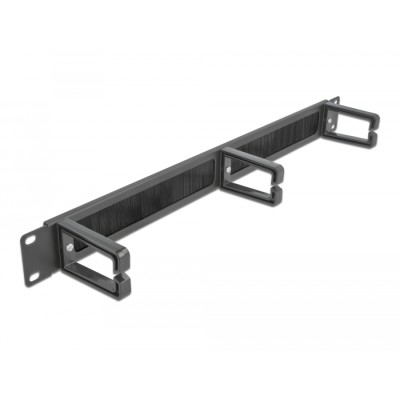 Delock 19″ Cable Management Brush Strip with 3 hooks 1U black