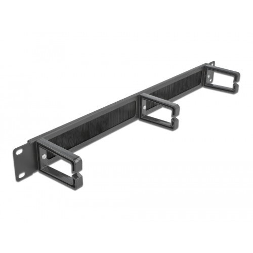Delock 19″ Cable Management Brush Strip with 3 hooks 1U black