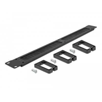 Delock 19″ Cable Management Brush Strip with 3 hooks 1U black 2