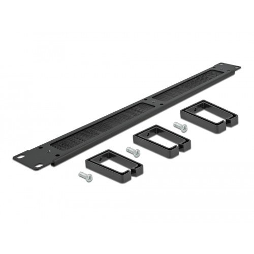Delock 19″ Cable Management Brush Strip with 3 hooks 1U black
