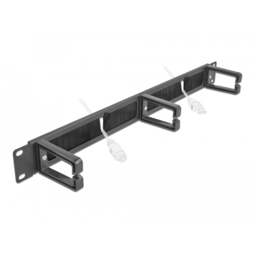 Delock 19″ Cable Management Brush Strip with 3 hooks 1U black