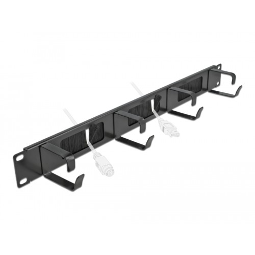Delock 19″ Cable Management Brush Strip with 4 hooks 1U black