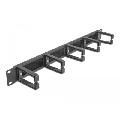 Delock 19″ Cable Management Brush Strip with 5 hooks 1U black