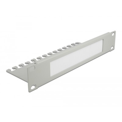 10″ Cable Management Brush Strip with Cable Support Plate 1U grey
