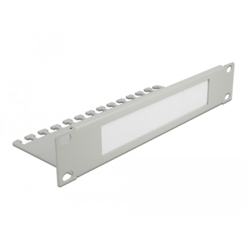 10″ Cable Management Brush Strip with Cable Support Plate 1U grey
