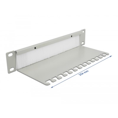 10″ Cable Management Brush Strip with Cable Support Plate 1U grey 2