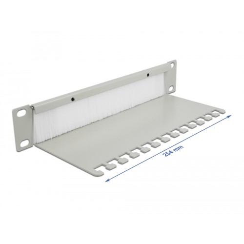 10″ Cable Management Brush Strip with Cable Support Plate 1U grey