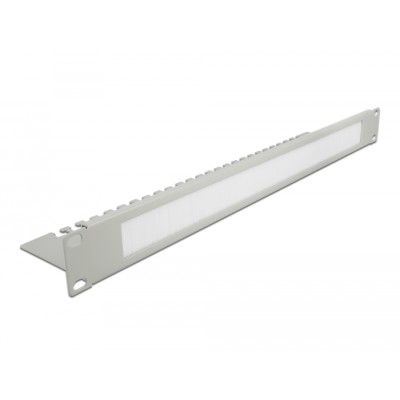 19″ Cable Management Brush Strip with Cable Support Plate 1U grey