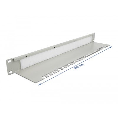 19″ Cable Management Brush Strip with Cable Support Plate 1U grey 2