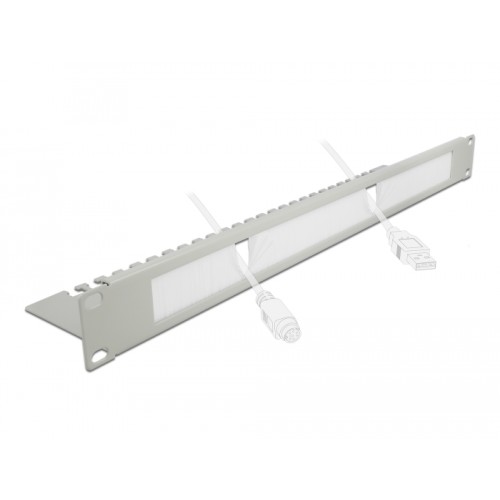 19″ Cable Management Brush Strip with Cable Support Plate 1U grey