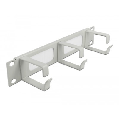 Delock 10″ Cable Management Brush Strip with 3 hooks 1U grey