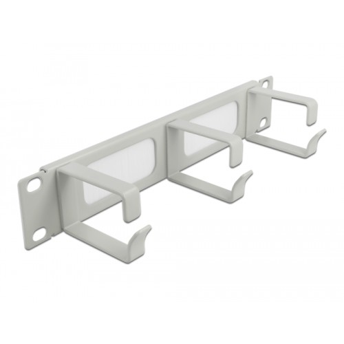 Delock 10″ Cable Management Brush Strip with 3 hooks 1U grey