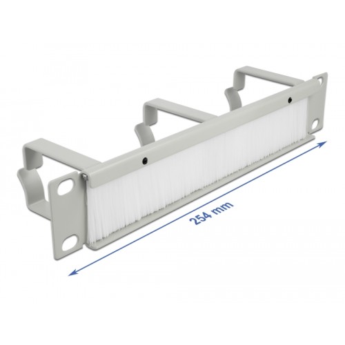 Delock 10″ Cable Management Brush Strip with 3 hooks 1U grey