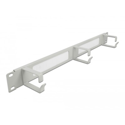 Delock 19″ Cable Management Brush Strip with 3 hooks 1U grey