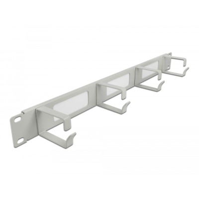 Delock 19″ Cable Management Brush Strip with 4 hooks 1U grey