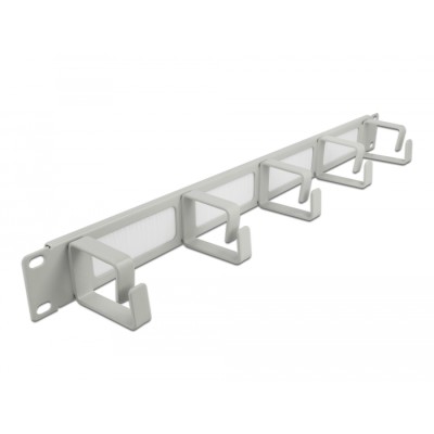 Delock 19″ Cable Management Brush Strip with 5 hooks 1U grey