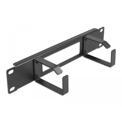 Delock 10″ Cable Management Routing Panel with opening and 2 hooks 1U black