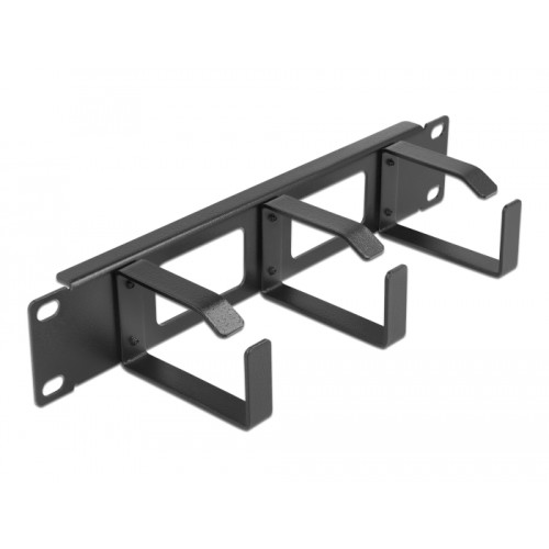 Delock 10″ Cable Management Routing Panel with 2 openings and 3 hooks 1U black