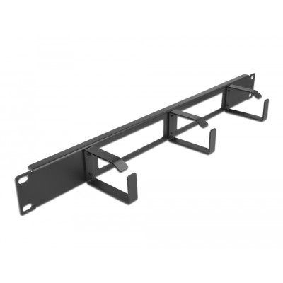 Delock 19″ Cable Management Routing Panel with 2 openings and 3 hooks 1U black