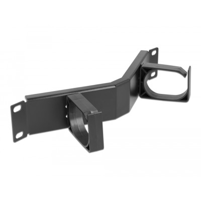 Delock 10″ Cable Management Routing Panel with 2 hooks angled 1U black