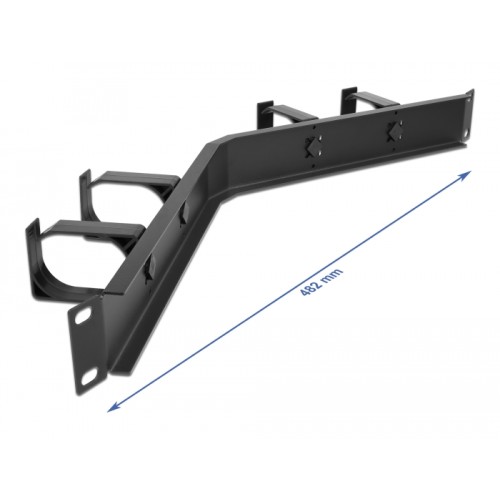Delock 19″ Cable Management Routing Panel with 4 hooks angled 1U black