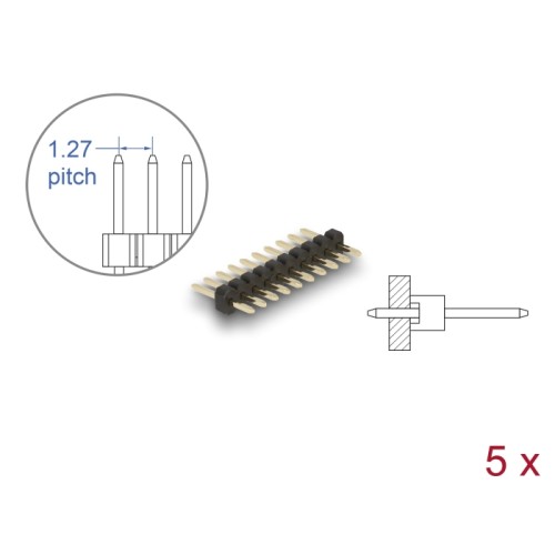 Delock Pin header 10 pin, pitch 1.27 mm, 1-row, straight, 5 pieces