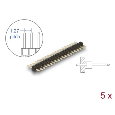 Delock Pin header 20 pin, pitch 1.27 mm, 1-row, straight, 5 pieces