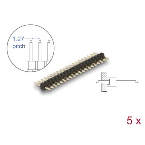 Delock Pin header 20 pin, pitch 1.27 mm, 1-row, straight, 5 pieces
