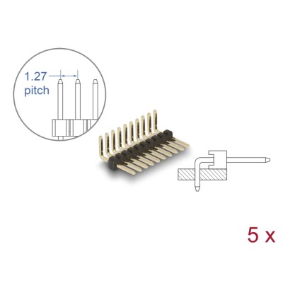 Delock Pin header 10 pin, pitch 1.27 mm, 1-row, angled, 5 pieces
