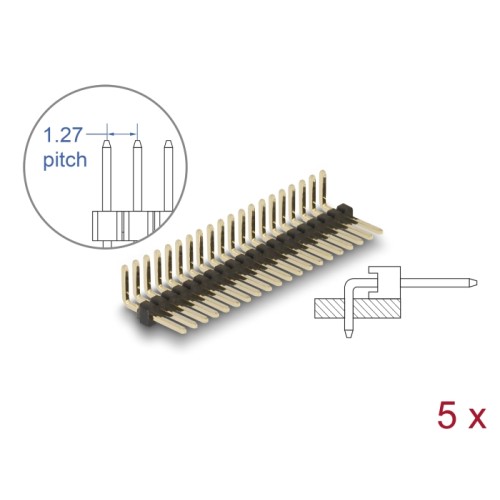 Delock Pin header 20 pin, pitch 1.27 mm, 1-row, angled, 5 pieces