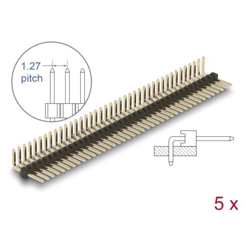 Delock Pin header 40 pin, pitch 1.27 mm, 1-row, angled, 5 pieces