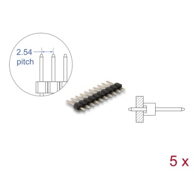 Delock Pin header 10 pin, pitch 2.54 mm, 1-row, straight, 5 pieces
