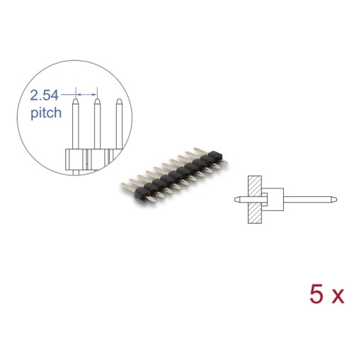 Delock Pin header 10 pin, pitch 2.54 mm, 1-row, straight, 5 pieces
