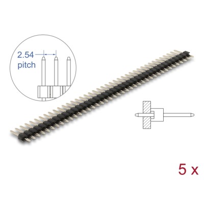 Delock Pin header 40 pin, pitch 2.54 mm, 1-row, straight, 5 pieces