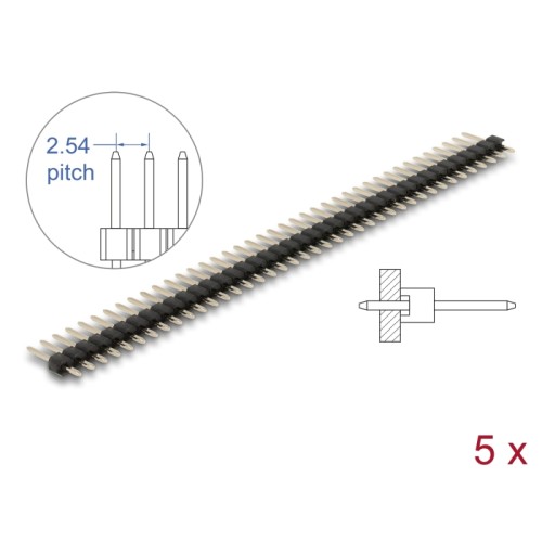 Delock Pin header 40 pin, pitch 2.54 mm, 1-row, straight, 5 pieces