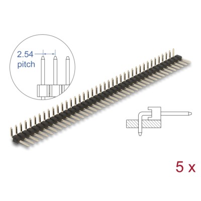 Delock Pin header 40 pin, pitch 2.54 mm, 1-row, angled, 5 pieces