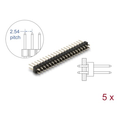 Delock Pin header 20 pin, pitch 2.54 mm, 2-row, straight, 5 pieces