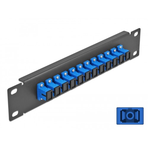 Delock 10″ Fiber Optic Patch Panel 12 Port SC Simplex blue 1U black