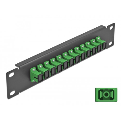 Delock 10″ Fiber Optic Patch Panel 12 Port SC Simplex green 1U black