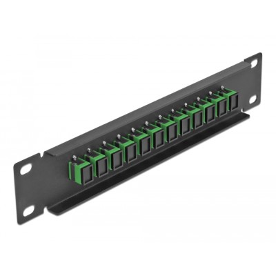 Delock 10″ Fiber Optic Patch Panel 12 Port SC Simplex green 1U black 2