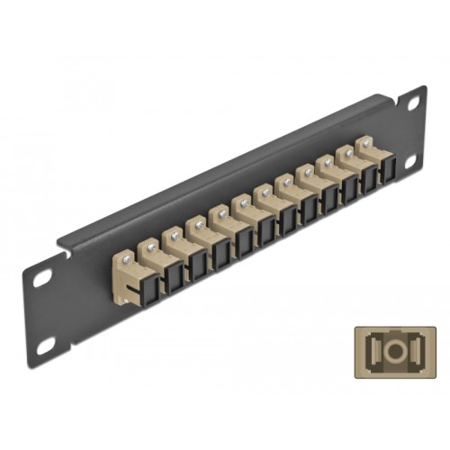 Delock 10″ Fiber Optic Patch Panel 12 Port SC Simplex beige 1U black